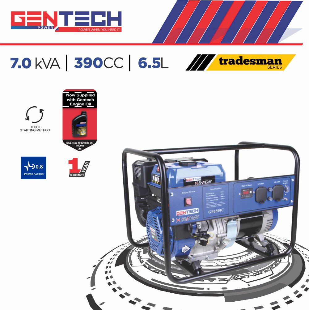 Gentech Power 5.5KVA Recoil Start Contractor Design 4 Stroke Air Cooled Generator